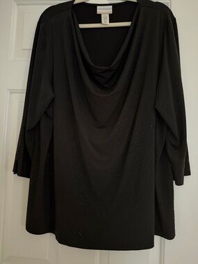 Alfred Dunner Black Glitter Cowl Neck Top